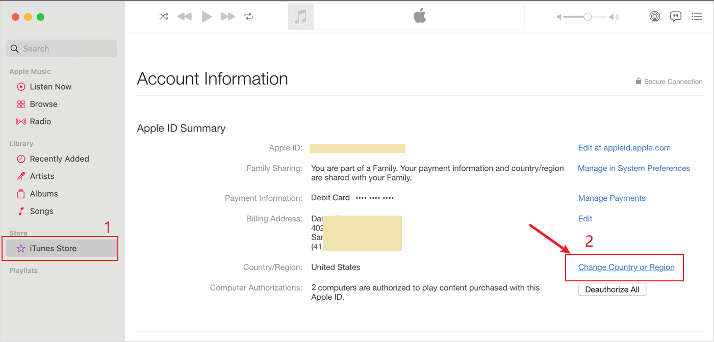 iTunes Store Account Information Change Country or Region